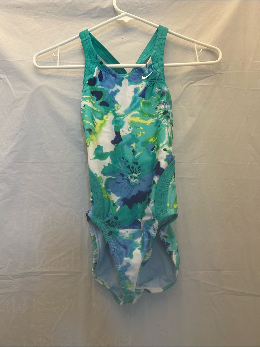 Nike Girls' Competitive Teal & Blue Floral One-Piece Swimsuit Sz 10/26 NWWT